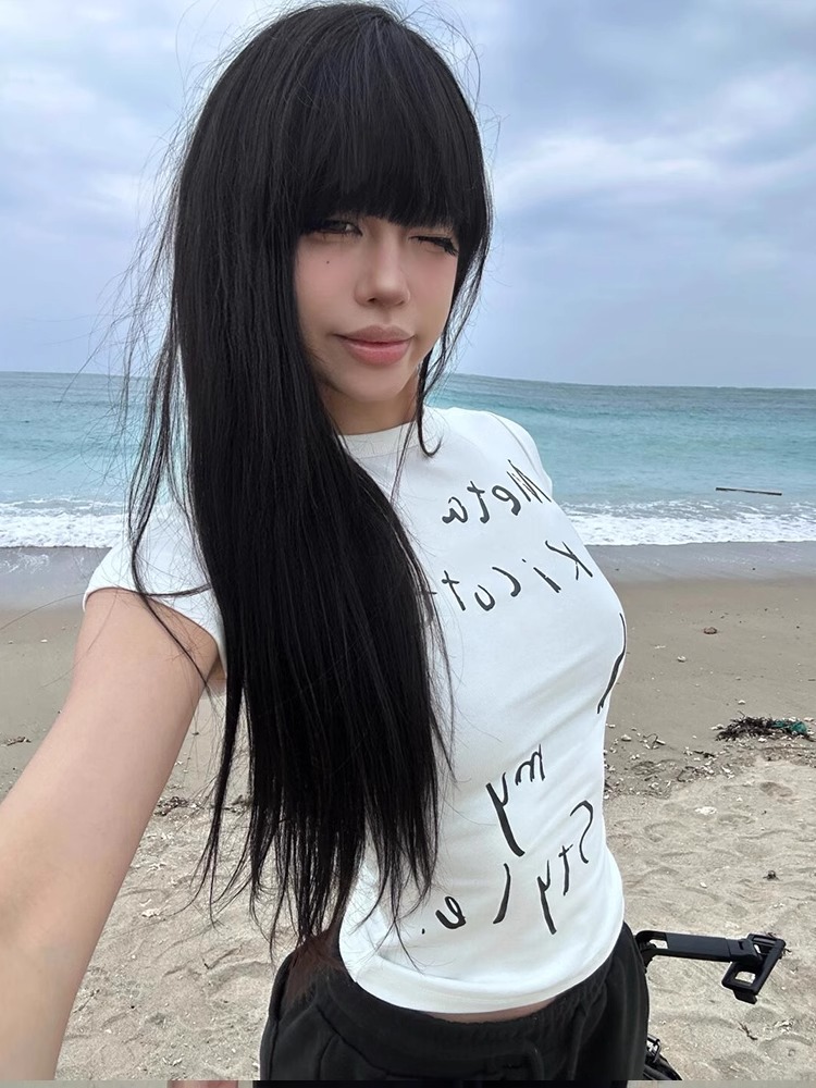 High-quality pure cotton 210g 40 pieces Odale 92 cotton 8 spandex printed hot girl slim short-sleeved T-shirt for women