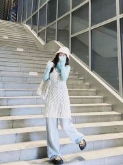 2025洋氣時髦鏤空冰絲針織連衣裙春夏季疊穿設計感小眾吊帶短裙薄