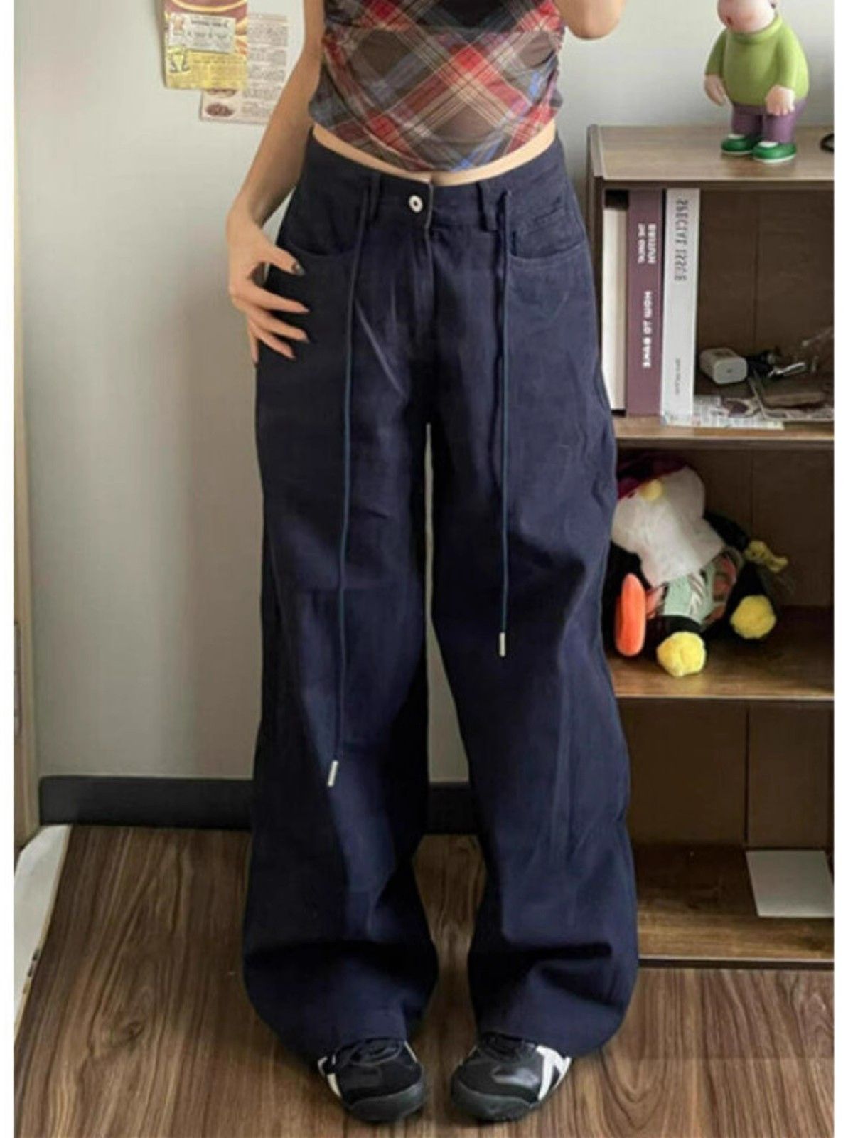 American retro letter embroidered wide-leg work pants for women in autumn and winter trendy brand cleanfit loose straight casual pants