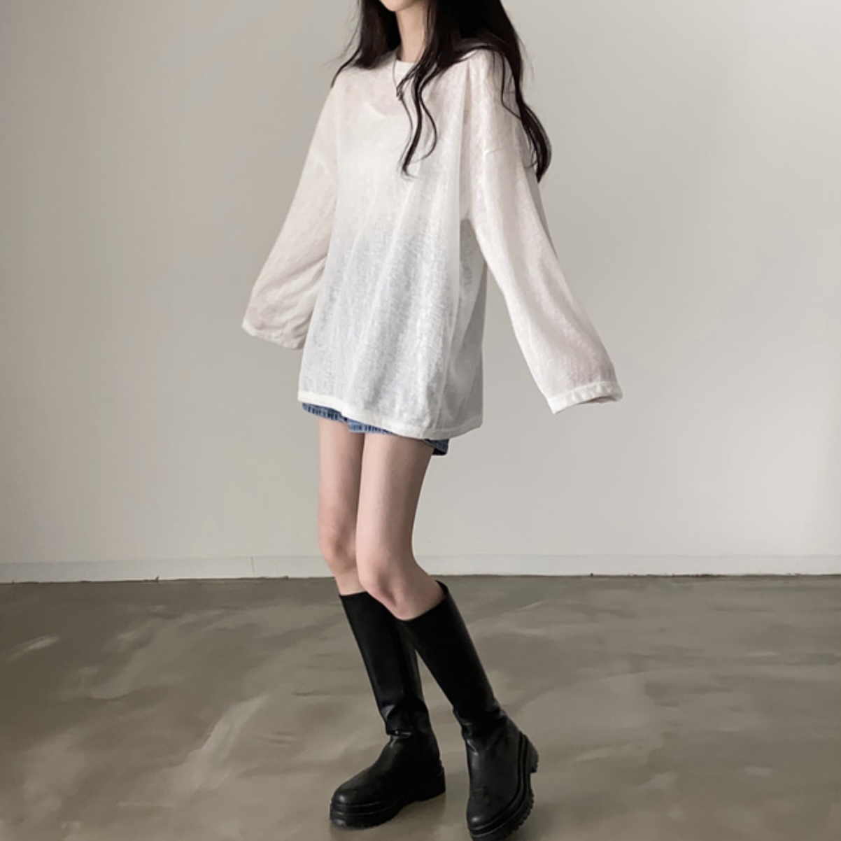 Korean chic loose pullover solid color versatile sunscreen T-shirt for women