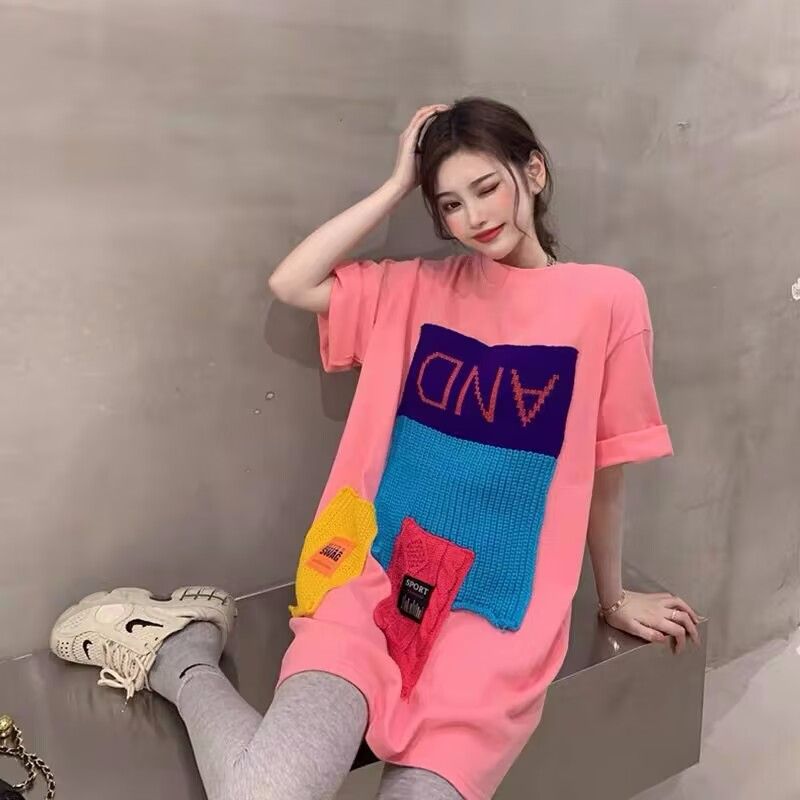 Short-sleeved T-shirt for women in summer new fashionable inner bottoming shirt European and American style splicing street tops ins trendy