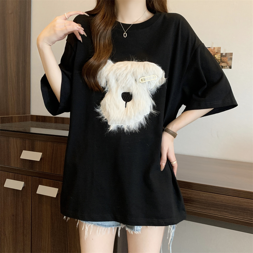 220g pure cotton 100% cotton summer short-sleeved T-shirt for women's towel embroidered hair clip