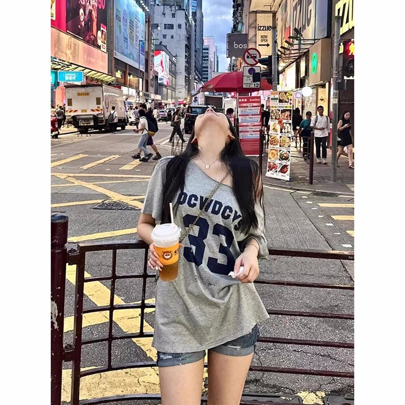 Colorful cotton pull-up American hot girl off-shoulder short-sleeved T-shirt design niche one-length stripped-shoulder top