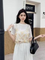 2025年蝴蝶新重工亮片吊帶背心寬鬆無袖圓領刺繡釘珠衫潮吊帶