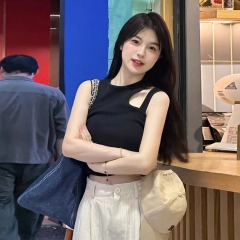 40支92棉8氨綸210克後包領斜肩外穿吊帶辣妹小背心女