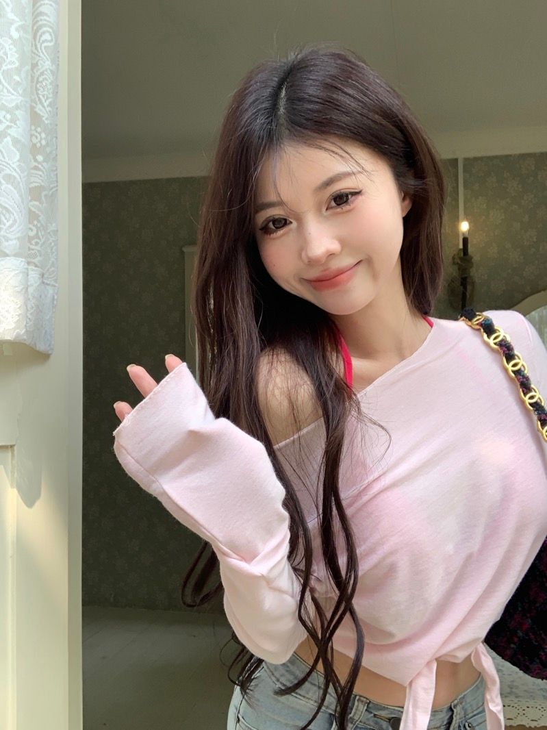 Modal pure hot girl long-sleeved T-shirt for women's spring new style neck halter vest top two-piece set