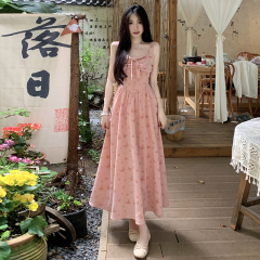 Live-shoot~ Large size women's strap dress sweet pink summer dress 2025 new fat mm dress petite size