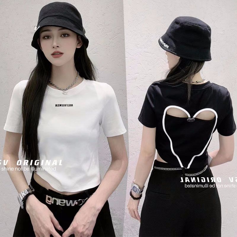 Pure cotton 32-pin pull-up frame, love pull-up method, hollow short T-shirt