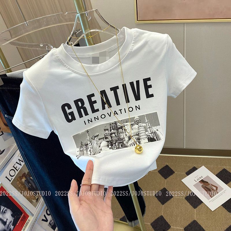 Official picture 92 cotton/8 spandex 40 210g pure cotton slim short T-shirt for women short sleeves