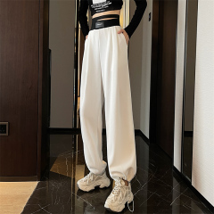 -Real shot of new spring wide-leg high-waist drooping versatile casual sports pants