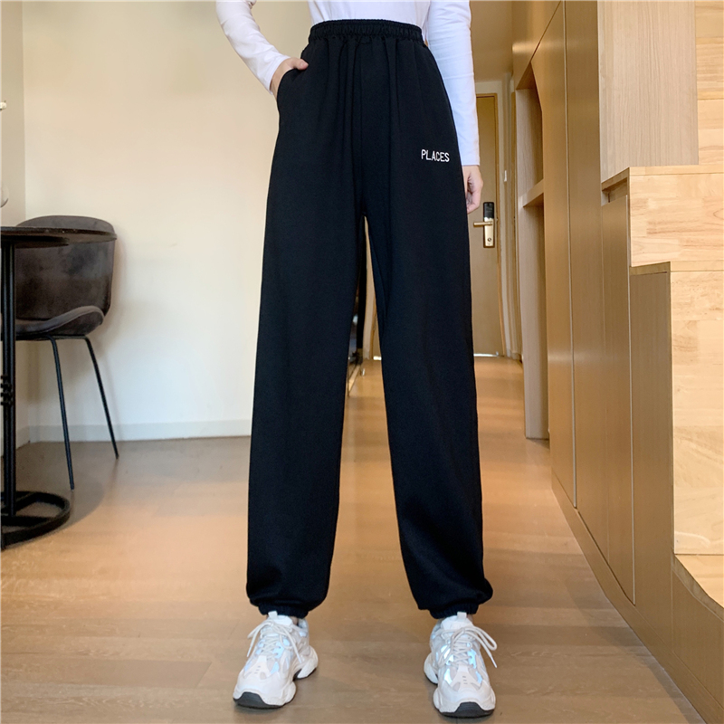 -Real shot 65/35 fish scales spring new loose foot tying casual pants for women's hoodies