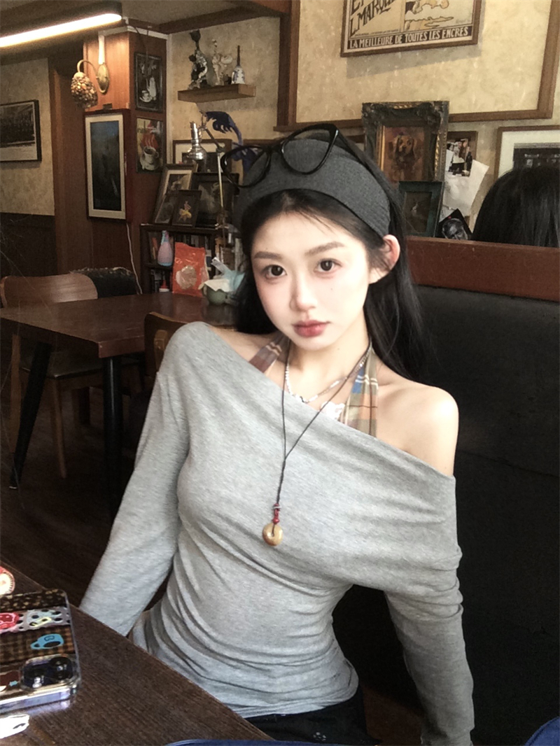 Real shot~ Women with plaid halter neck vest, new one-shoulder sexy hot girl top two-piece set