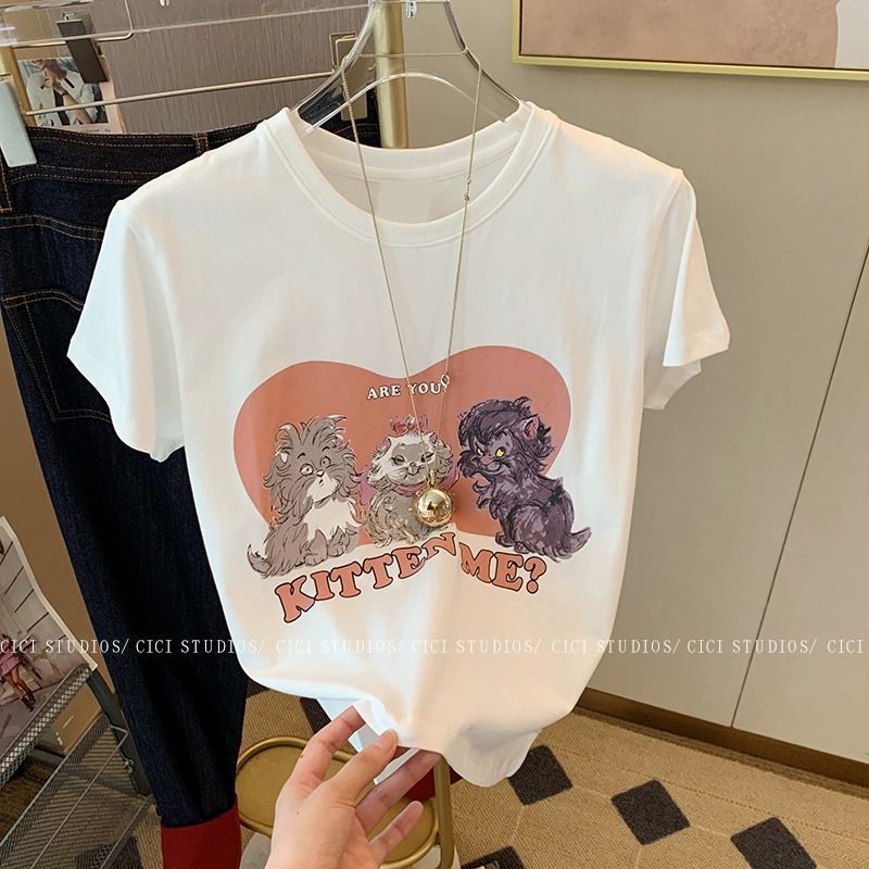 Official picture 92 cotton/8 spandex 40 210g pure cotton slim short T-shirt for women short sleeves