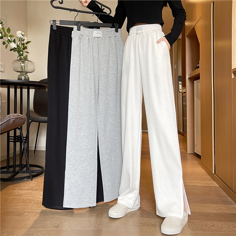 -Real shot 65/35 fish scale new slit wide-leg loose casual pants for women's wardrobe pants