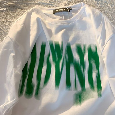 PeterWoo psychedelic letter short-sleeved T-shirt men and women niche design loose trendy brand ins couple trendy tops summer