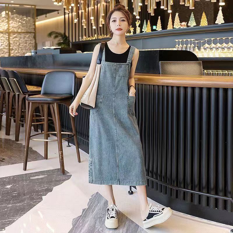 High-end fashionable denim strap skirt for women mid-length 2025 summer new Korean version of meat-covering and slimming dress trendy