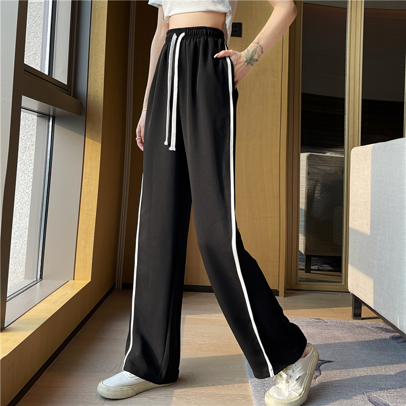 215#-Real shot of new spring wide-leg high waist drooping versatile casual sports pants