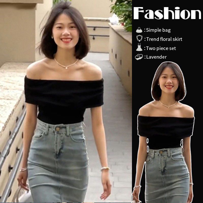Hot girl one-shoulder black slim T-shirt niche short slim fit 2025 spring new Korean top for women