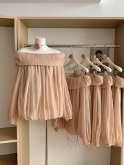 Spring orange American flowing flower bud one-shoulder dress loose heavy industry top