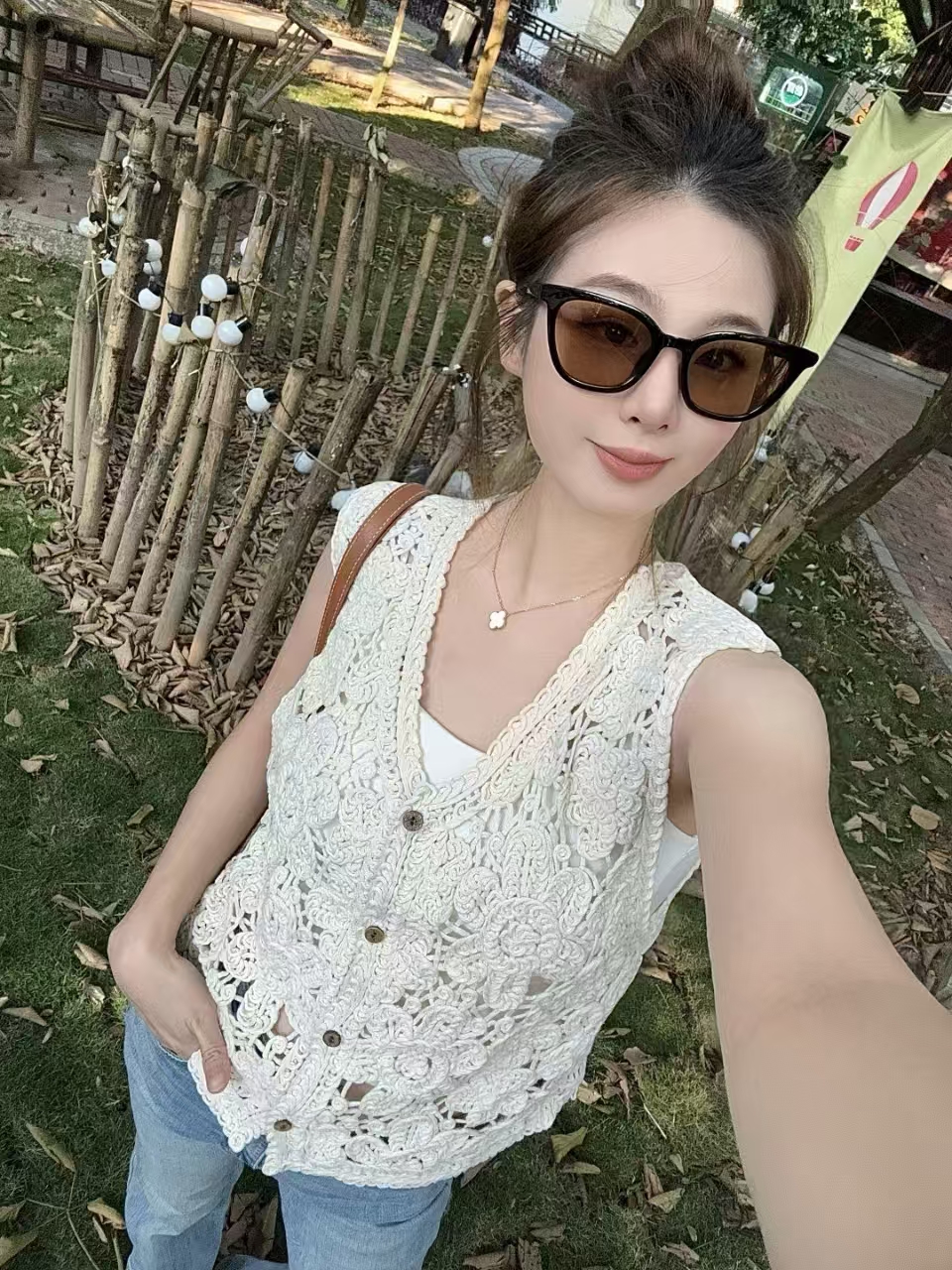 2025 Crochet Hollowed-Out Knitted Vest for Spring/Summer: Women's Lightweight Cardigan, V-Neck Sleeveless Waistcoat, Made from Cotton Yarn