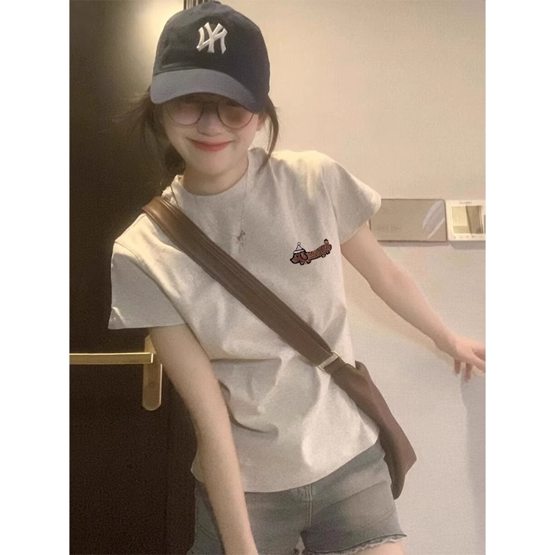 High-quality pure cotton 210g 40 pieces Odale 92 cotton 8 spandex printed hot girl slim short-sleeved T-shirt for women