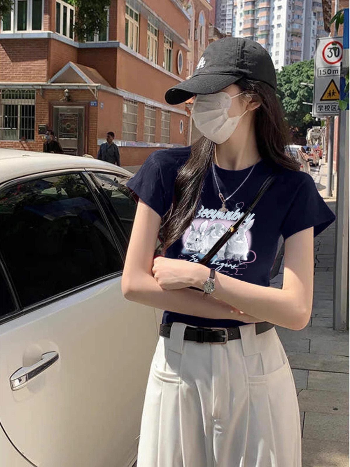 High-quality pure cotton 210g 40 pieces Odale 92 cotton 8 spandex printed hot girl slim short-sleeved T-shirt for women