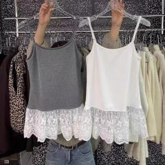 Original workmanship sweet style hem lace splicing layered suspenders women's pullover versatile and fashionable base vest summer