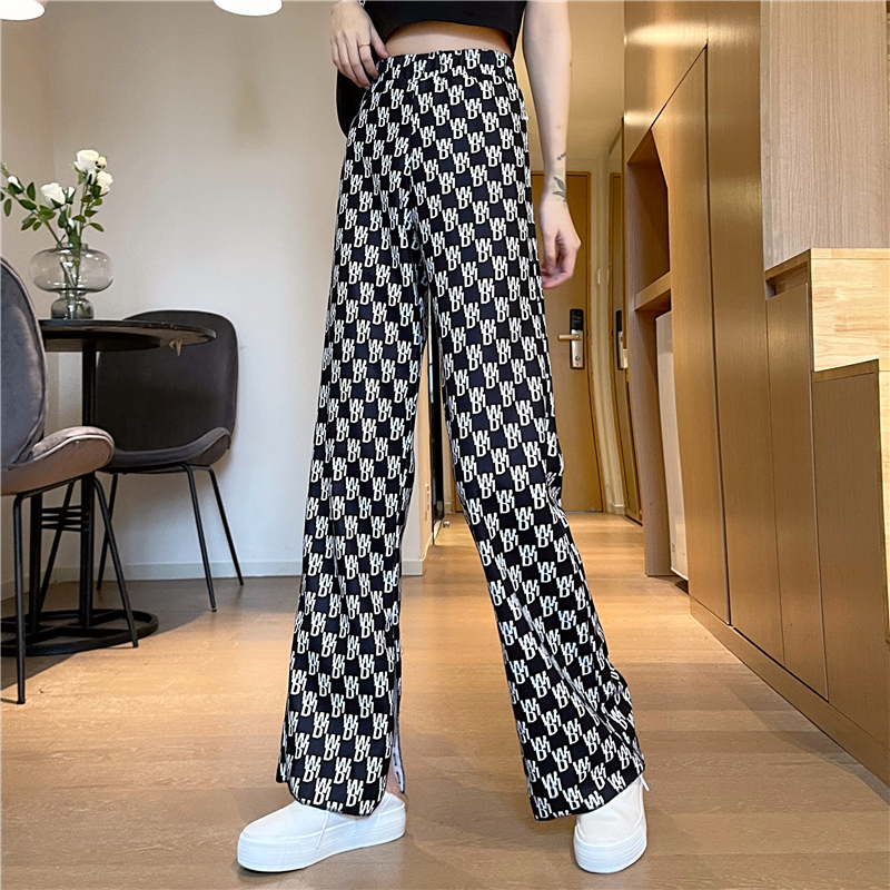 -Real shot 65/35 fish scale new slit wide-leg loose casual pants for women's wardrobe pants
