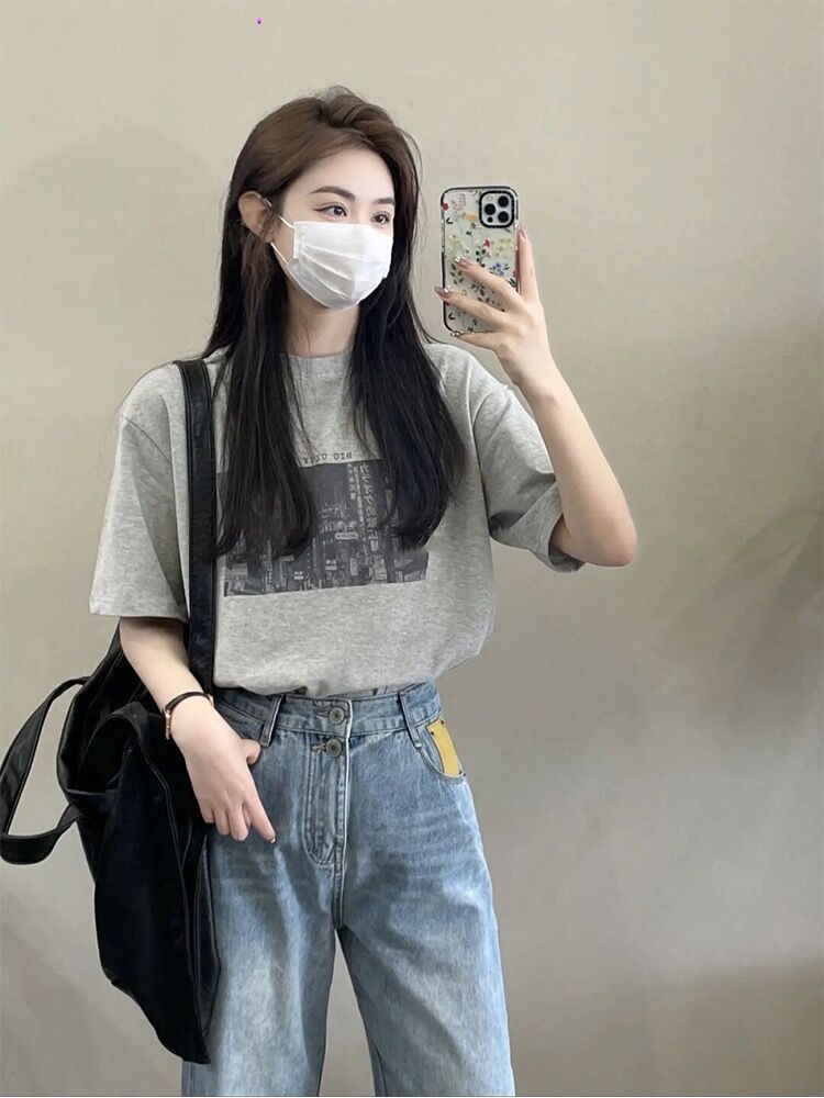 Official photo heavyweight/combed pure cotton back collar with seam edges S-XXXL summer short-sleeved T-shirt for women