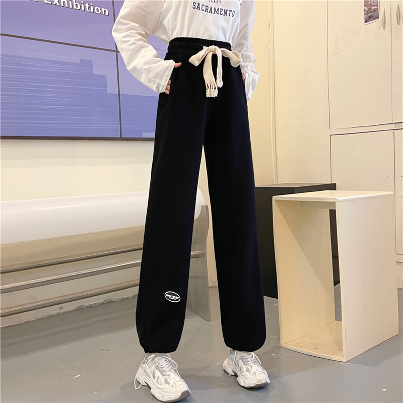 -Real shot of new spring loose drawstring wide-leg ties casual pants for women's wardrobe