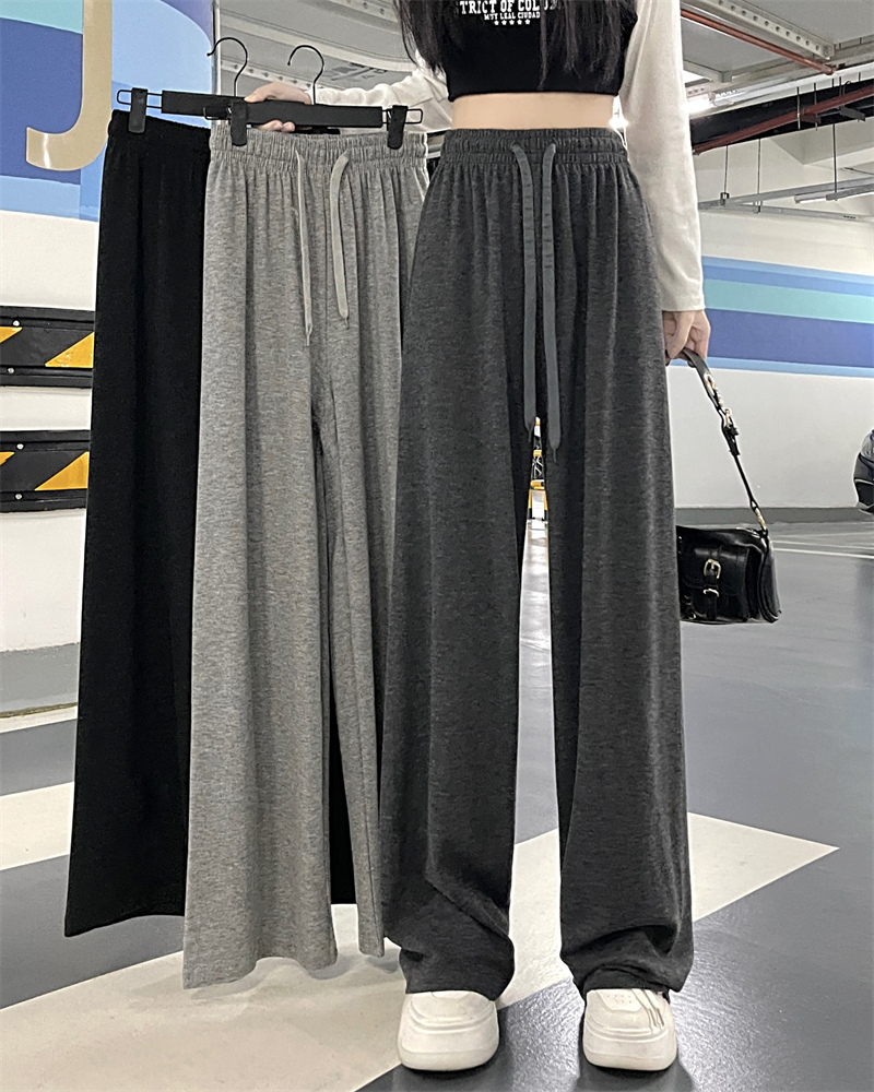-Real shot of new spring wide-leg high-waist drooping versatile casual sports pants