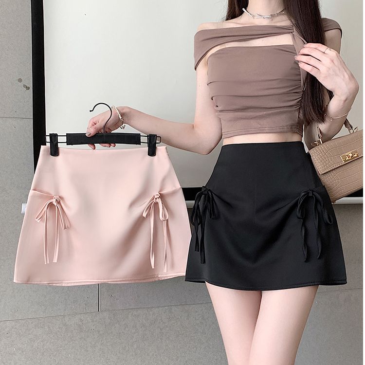 Age-reducing satin half-body skirt for women for summer new A-line skirt pink small person anti-exposure hip-covering skirt