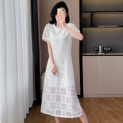 Hollow dress mid-length slit large-size skirt for women black and white