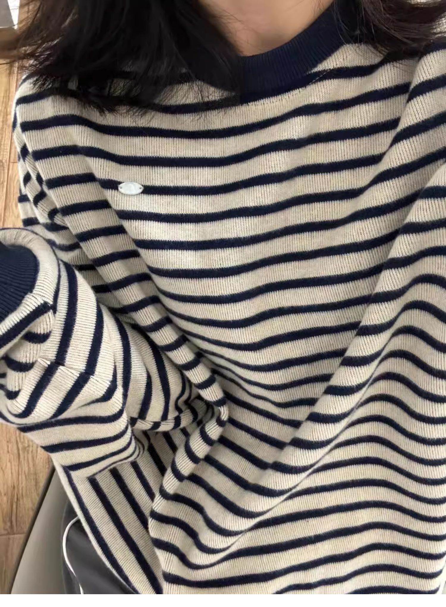 美式復古條紋圓領針織無帽衛衣女春秋2025新款寬鬆慵懶風長袖上衣