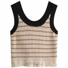 吊帶背心女夏季新款修身顯瘦短款辣妹無袖上衣薄款冰絲條紋針織衫