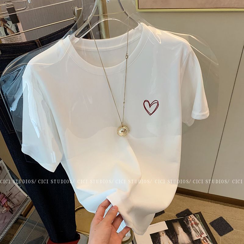 Official photo heavyweight/combed pure cotton back collar with seam edges S-XXXL summer short-sleeved T-shirt for women