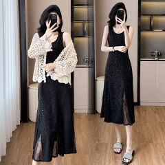 2025 spring and summer sleeveless inner wear starry sky hot-scalding dress + sunscreen cardigan