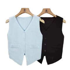 重工字母燙鑽無袖吊帶針織背心2025夏季高級感緊身內搭甜辣小上衣