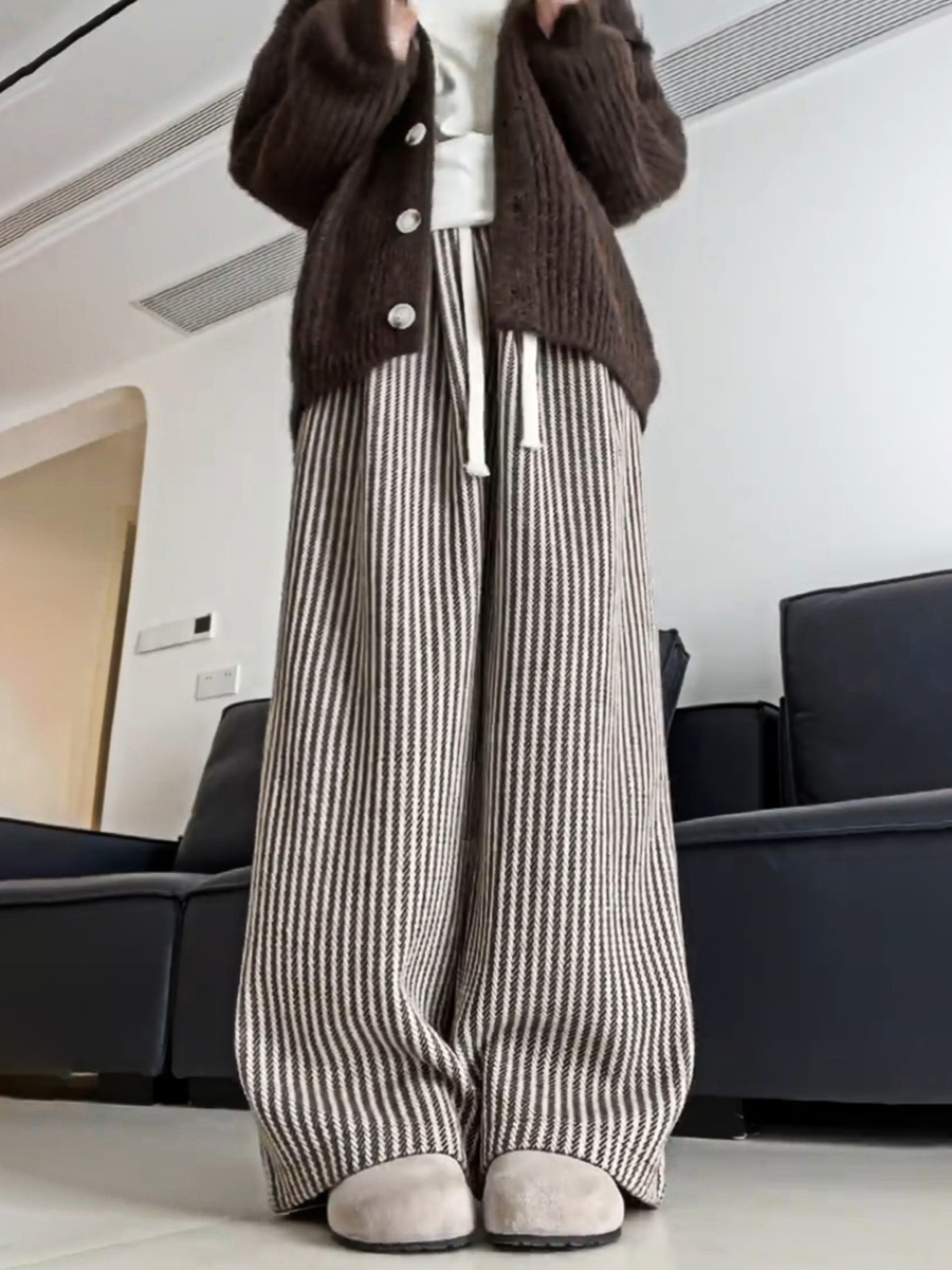 -Official photo vertical striped pants for women spring 2025 new casual straight laziness wide-leg pants