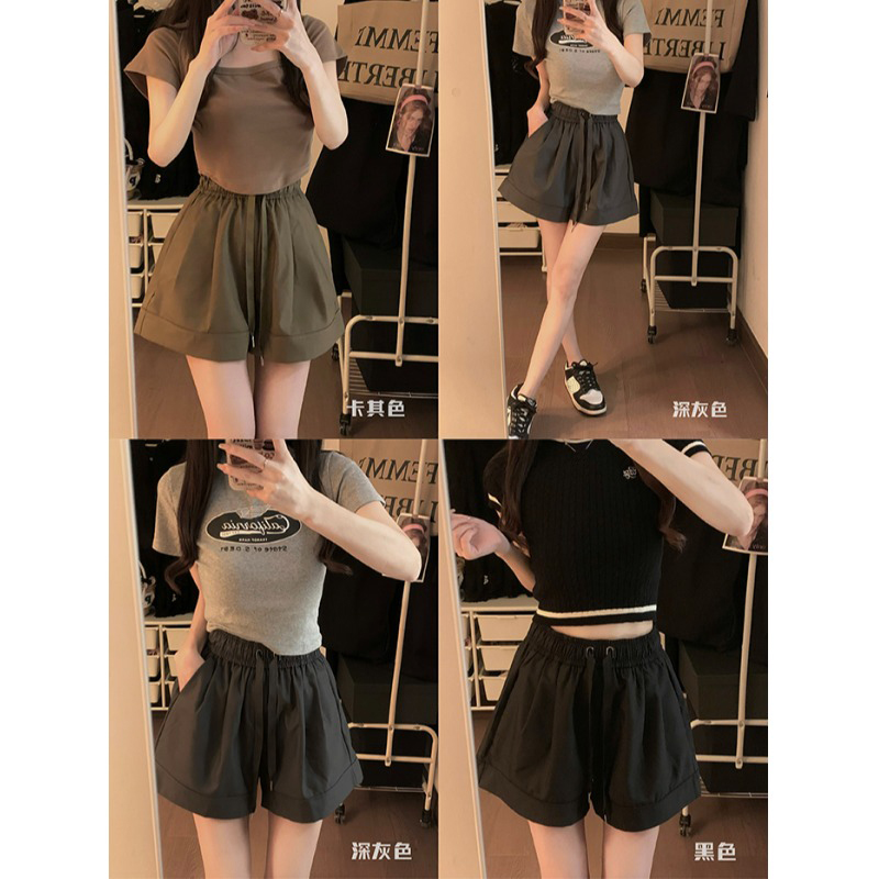 Official photo Drawstring casual pants for women's summer straight wide-leg pants shorts casual pants