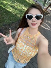 2025氣質掛脖背心拼接針織套袖毛衣女辣妹性感外穿多巴胺短款上衣