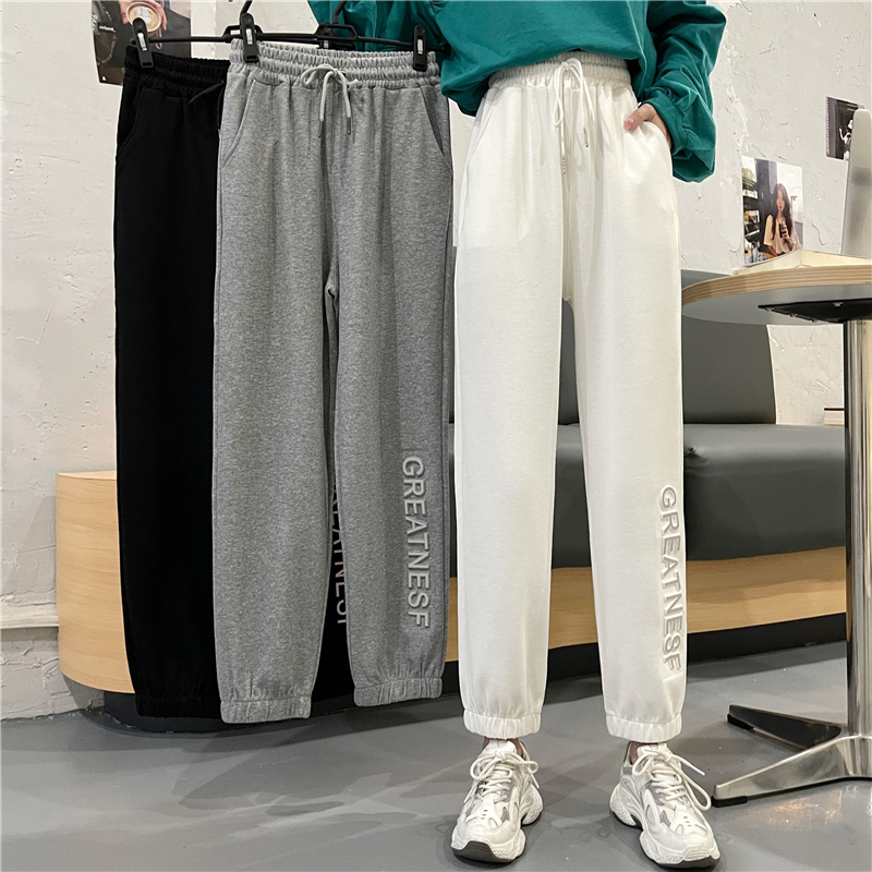 -Real shot 6535 fish scales New spring loose convex letters harem pants