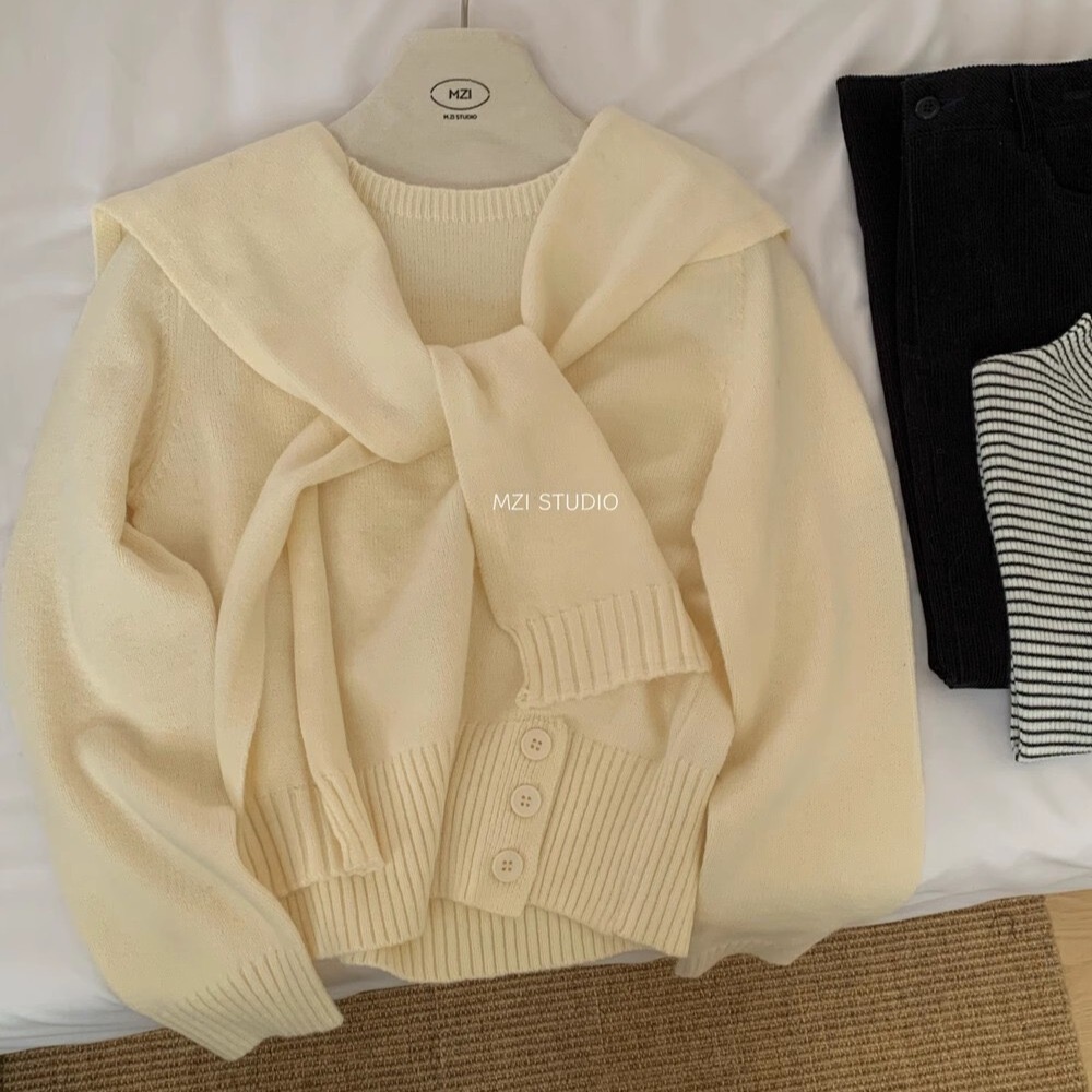 Casual round neck pullover knitted top for women's autumn new Korean lazy style loose pullover long-sleeved sweater