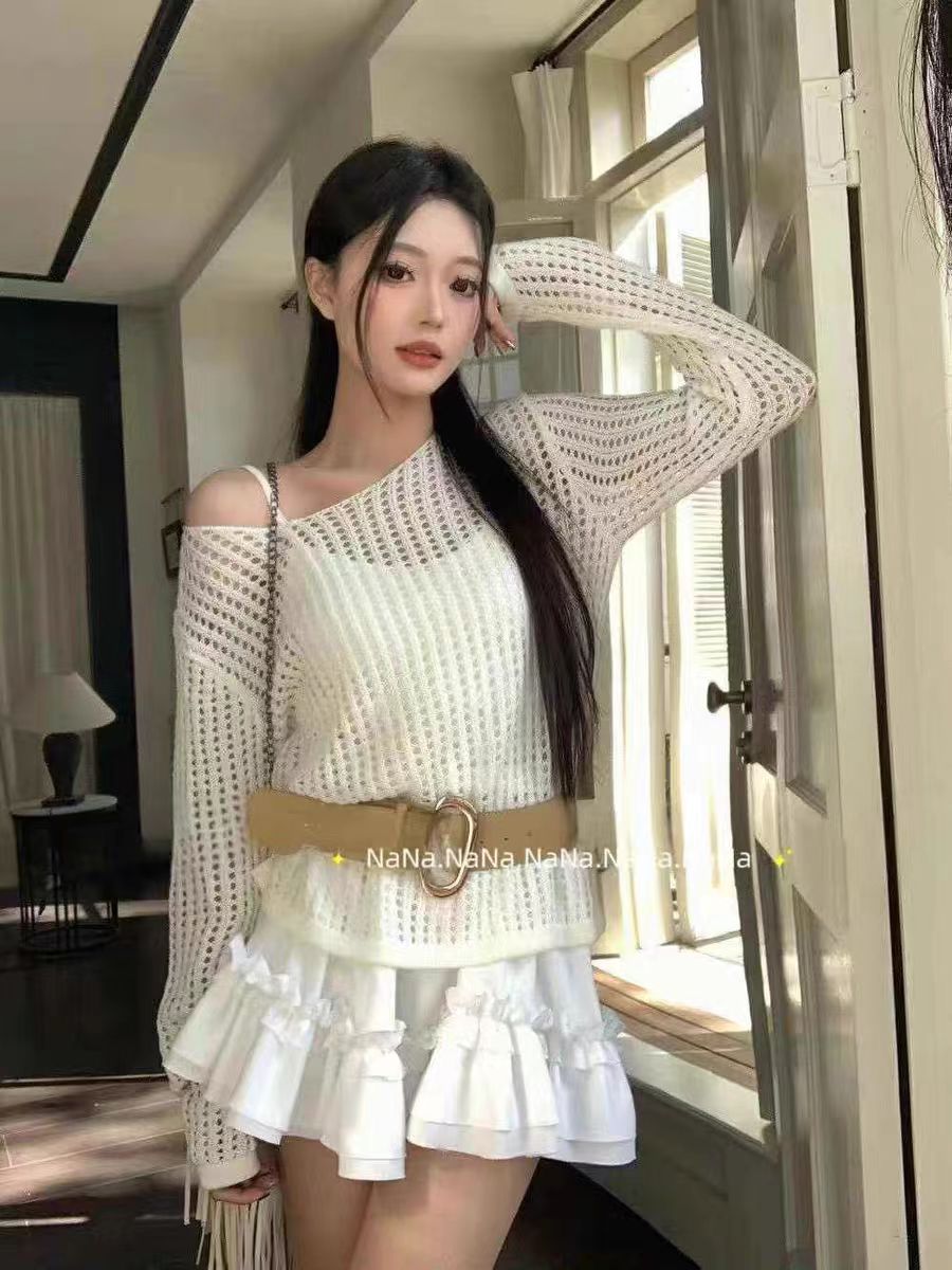 2025 New Holes Mesh Knit Sunscreen Shirt Women Summer Casual Duster Long Sleeve Outerwear Small Top Mint Mambo Style