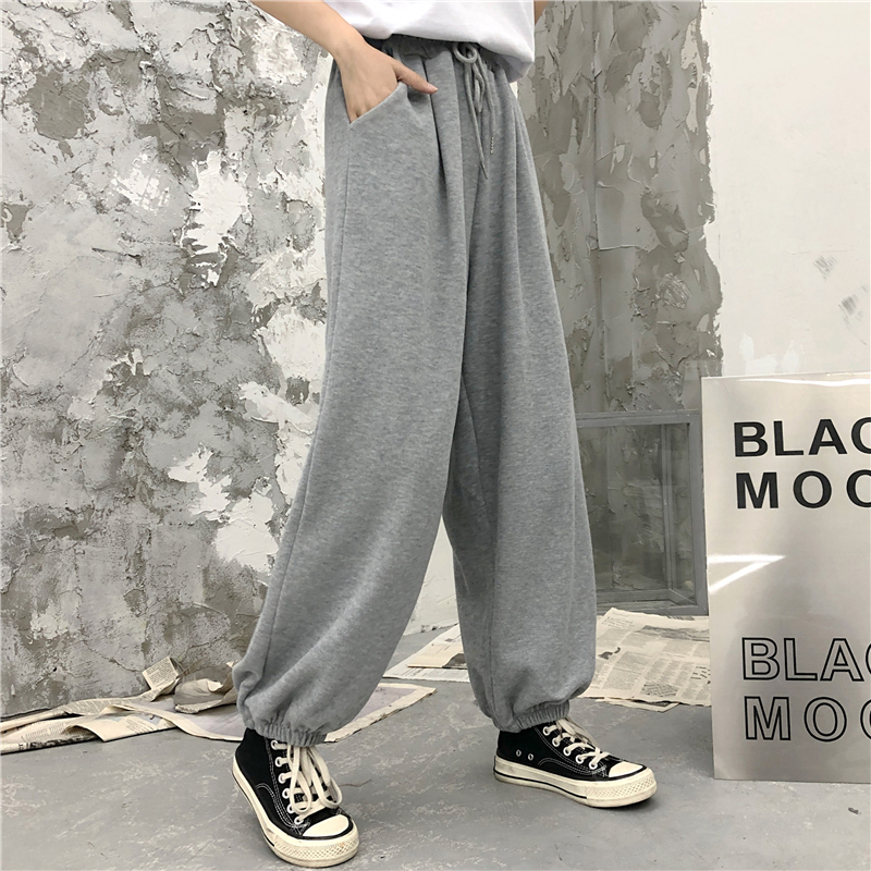 -Real shot 65/35 fish scales spring new loose foot tying casual pants for women's hoodies