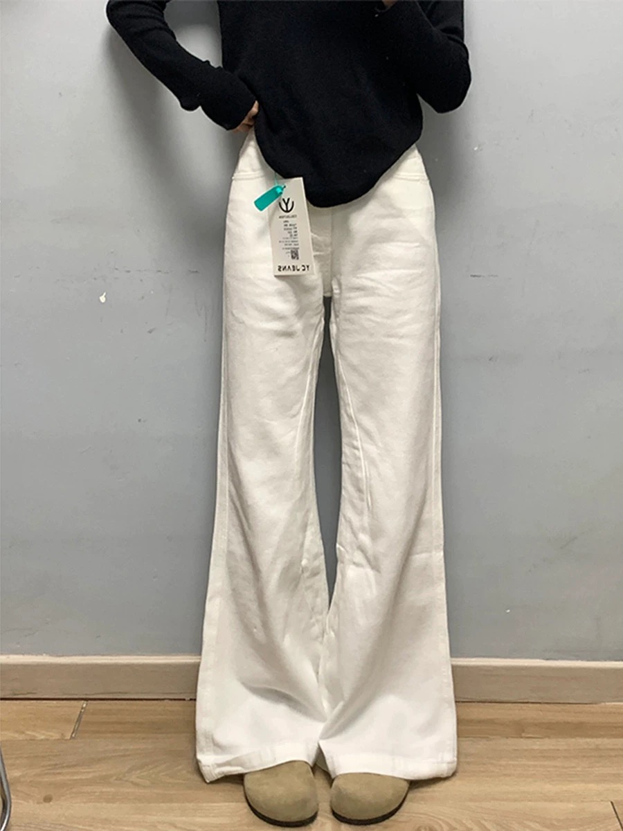 White non-legged jeans for women's spring new high-waist loose wide-leg slimming versatile straight-leg pants