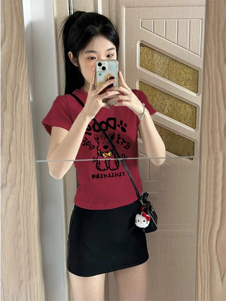 High-quality pure cotton 210g 40 pieces Odale 92 cotton 8 spandex printed hot girl slim short-sleeved T-shirt for women