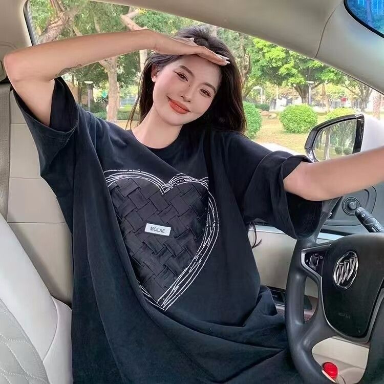 2025 summer new Korean version loose versatile short-sleeved T-shirt for women's fashionable printed ins style top for women