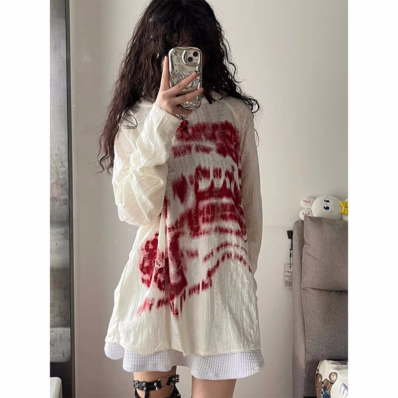 Original quality subculture American hooded sweatshirt for women's spring and autumn punk print T-shirt