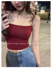 Pure Desire Windy Sexy Little Halter Tank Top Women's Summer Layering Slimming Base Top Trendy Cute Short-Sleeve Top